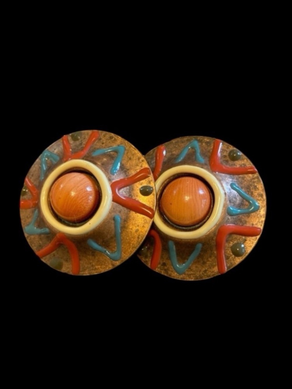 Vintage copper disc earrings in a southwest style